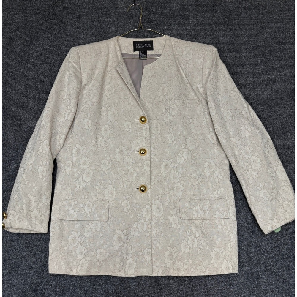 Executive Collection Blazer Womens 18 Ivory Floral Jacquard Gold Buttons